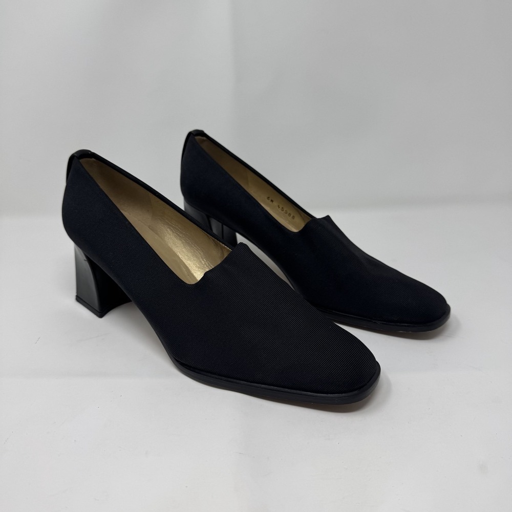 STUART WEITZMAN Stretch Fabric Pumps 7.5 B Block Heel Square Toe Classic Shoes